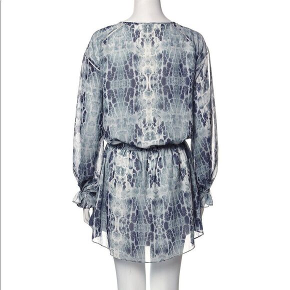 HAUTE HIPPE Tie-Dye Boho Gypsy V-Neck Long Sleeve Mini Dress Blue XS - Picture 3 of 8